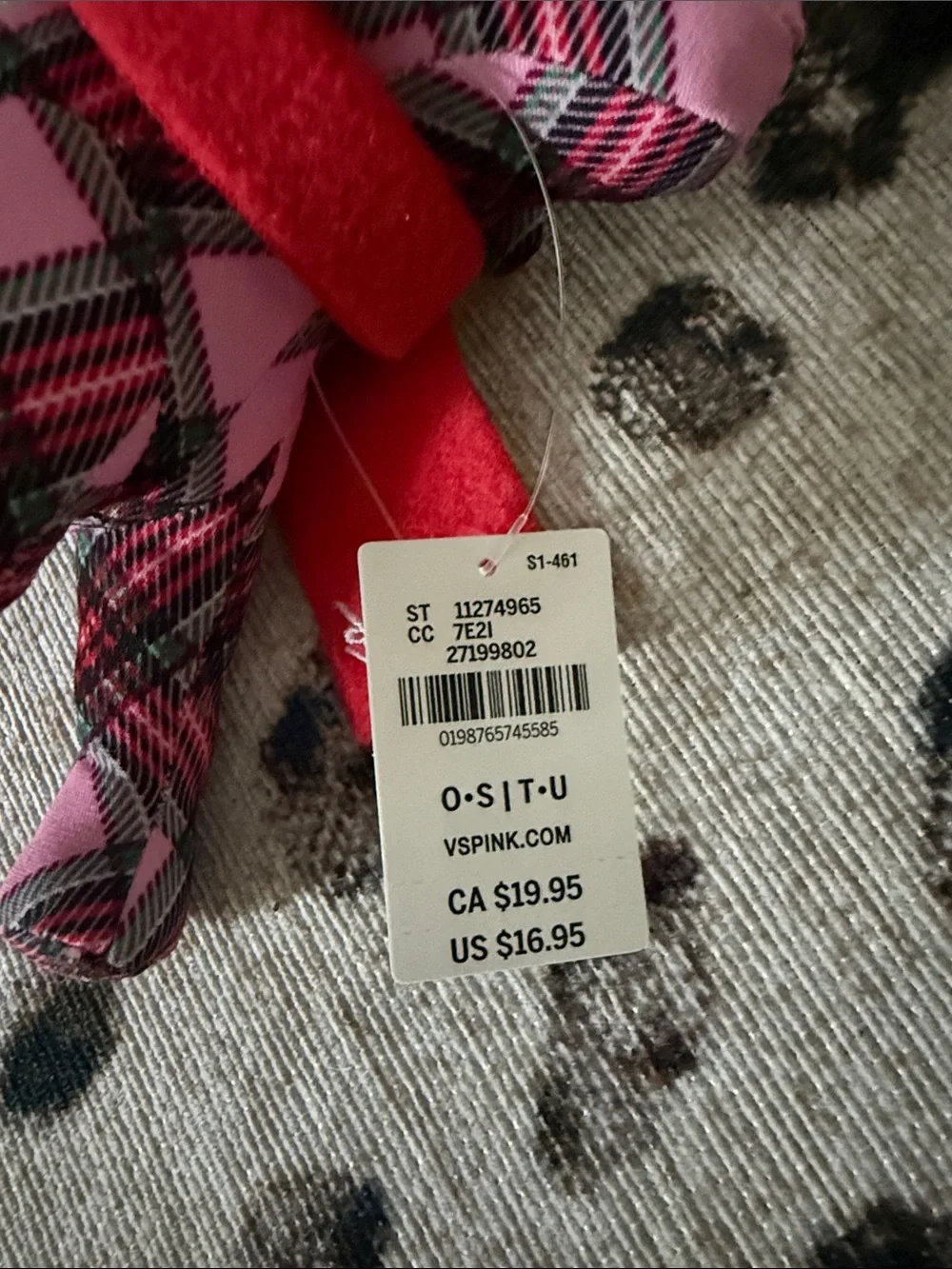 PINK Victoria's Secret Pink & Red Plaid Dog Figurine with Red Bow